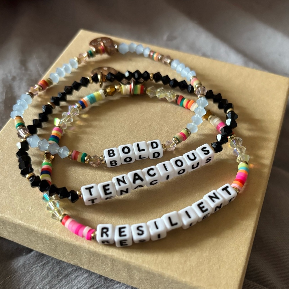 Three Little Words Project Bracelets - Resilient, Tenacious, Bold